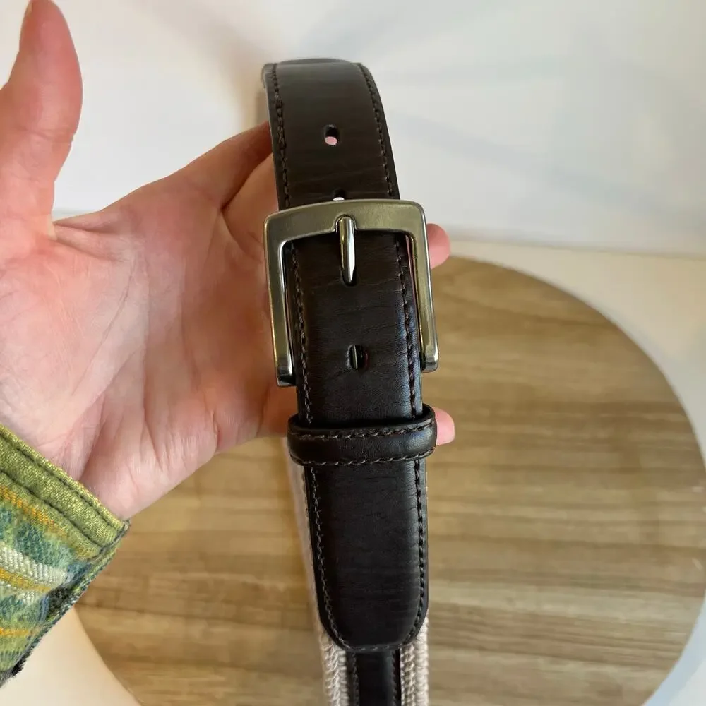 Columbia 90s Brown Genuine Leather Natural Fiber Woven Belt Size XL